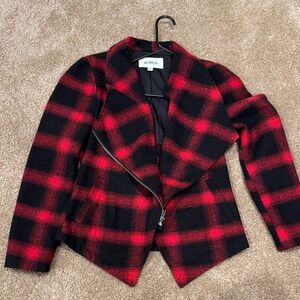 BB Dakota Women's Bold Red and Black Plaid Blazer